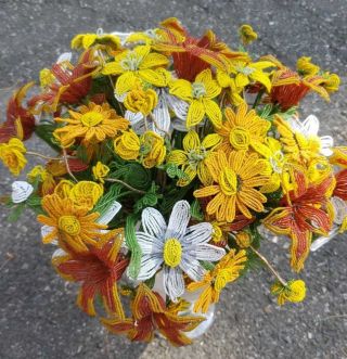 Vintage Beaded Flower Bundle Bouquet Daisies Day Lilies