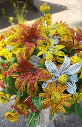 Vintage Beaded Flower Bundle Bouquet Daisies Day Lilies 3