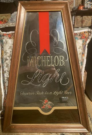 Vintage Michelob Light Beer Sign Mirror Pyramid Shape Wood Frame : Bar Mancave