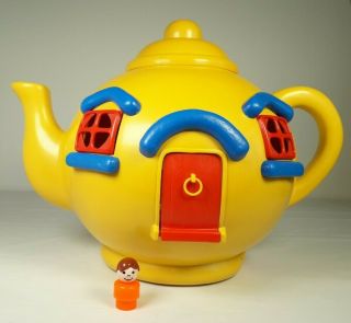 Vintage Bluebird Big Yellow Teapot With Retro Figure - 1981
