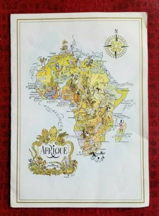 Vintage Pan Am Rainbow Service Jacques Liozu Map Cover Menu Afrique
