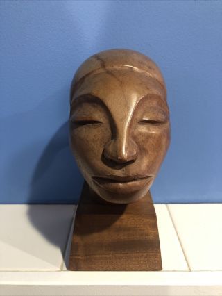 Vintage Jose J Pinal Wood Art Carving Bust of Woman—Mexican Modernist Sculpture 2