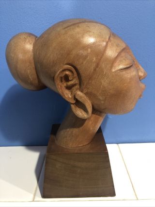 Vintage Jose J Pinal Wood Art Carving Bust of Woman—Mexican Modernist Sculpture 3