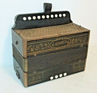 Vintage Antique Hohner Button Accordion,  All Keys Work,  Deep Toneful Sound