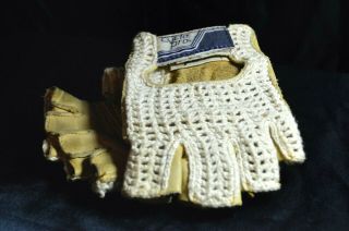 Vintage Cycle Pro 1970s Cycling Bicycle Gloves Leather Crochet X Small White/tan
