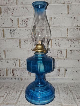 Vintage P&a Risdon Blue Oil Lamp With Matching Shade