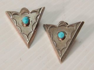 Vintage Navajo Indian Sterling Silver Turquoise Collar Tips / Points