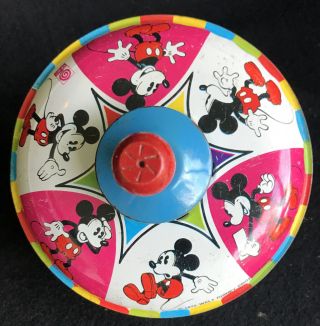 Vintage 1975 Chein Mickey Mouse Tin Litho Spinning Top Walt Disney Wood Handle