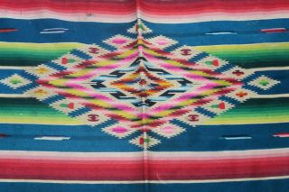 Vintage Mexican Serape Saltillo Weaving Fine Wool W/ Linen Fringes 36 " X 76 "