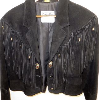“pioneer Wear” Women’s Western Style Suede Leather Jacket With Fringe,  Size 14