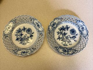 2 Vintage Meissen Porcelain Blue Onion Reticulated Plates 6”