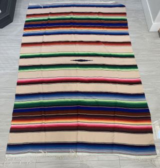 Vintage Mexican Serape Saltillo Hand Woven Wool Blanket Multi - Color 85 X 58