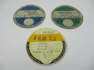 3 X Vintage Daimler Paper Tax Discs 1958,  1960,  1972 (c926)