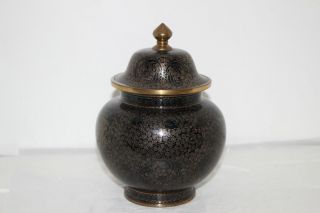 Vintage Chinese Cloisonne Black Enamel Brass Lidded Vase/urn/jar