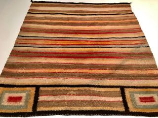 Navajo Saddle Blanket/rug,  Banded W/ 2nd Phase Chief’s Blanket Corner Designs,  Nr