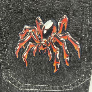 Vintage Jnco Tribals Spider Patch Wide Leg Size 16 Black Denim Jeans 27 X 28