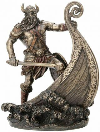 9.  5 " Viking Warrior Standing On Prow Statue Sculpture Norse Decor Figurine