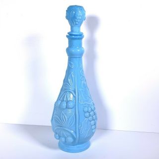 Vintage Hobnail Blue Milk Glass Wine Decanter Genie Bottle Fruit Base Vase