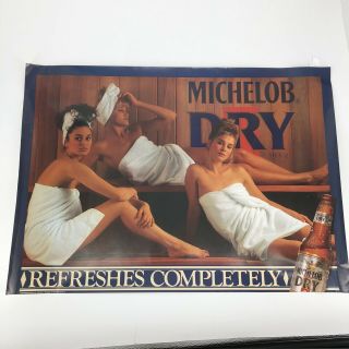 Vintage Sexy Girl Michelob Dry Beer Poster 20 " X 28 " Man Cave Frat Decor Prop