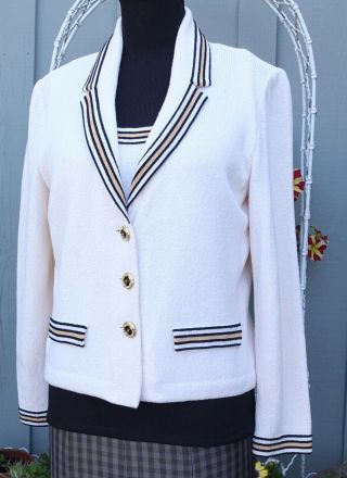 Vintage St.  John By Marie Gray Knit Jacket And Shell White With Trim Size 6