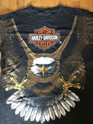 VTG Harley Davidson All Over Print Eagle Tshirt Tee 1996 3D Emblem Rare L 2