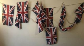 Bunting Vintage Wwii Union Jack Flag Cotton Bunting 12 Flags 19”x11” 32 Ft Long