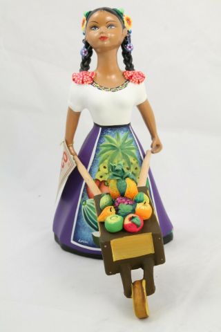 Lupita NAJACO Ceramic Doll Figurine Mexico Cart Fresh Fruit Basket Plum 2