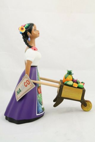 Lupita NAJACO Ceramic Doll Figurine Mexico Cart Fresh Fruit Basket Plum 3
