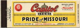1930s Jefferson City Missouri Capitol Beer Panorama Matchcover Taverntrove