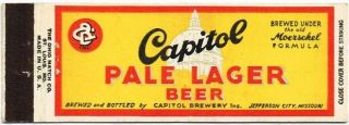 V2 1930s Jefferson City Missouri Capitol Beer Panorama Matchcover Taverntrove