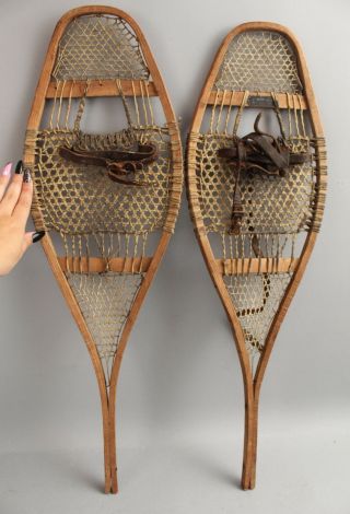 Pair Small Childrens Antique Early - 20thc Woodland Mikmaq Indian Made Snowshoes