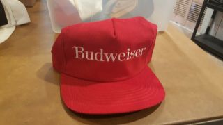 Budweiser Red Cap Hat Snapback Trucker 80s Red Corduroy Vintage