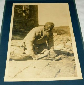 1924 A Beggar At The Great Wall Of China At Nankow Pass Sepia Photo