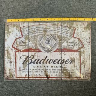 Vintage Look Budweiser King Of Beers Tin Metal Sign Classic Label Bar