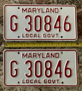 1970s Maryland Local Government License Plate G 30846 Pair
