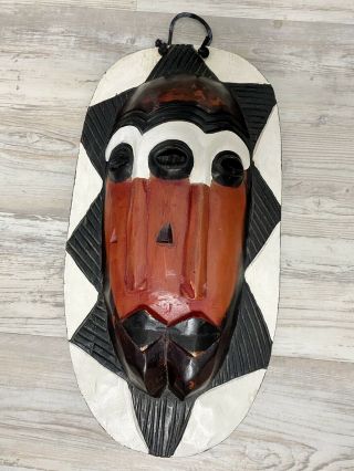 Rare - Vintage Big African Wall Art Wooden Mask Artwook Red Black White