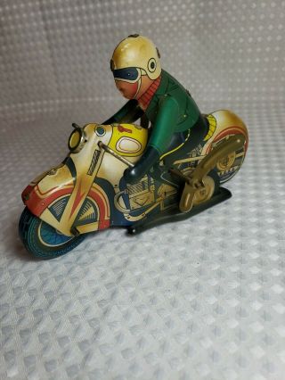 Vintage Tin Toy Motorcycle Rider Old Wind - Up (this Item Has Sharp Parts