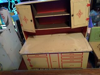 Vintage 1950s Wolverine Tin Toy Metal Kitchen Cabinet Baking Counter