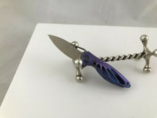 Rike Knife Damasteel Hummingbird Small Flipper Pocket Knife Titanium Scales