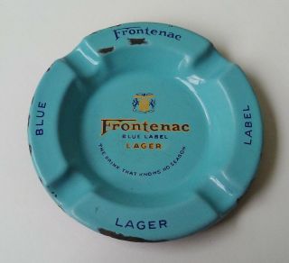 Vintage Enamel Bar Ashtray Frontenac Blue Label Lager Montreal