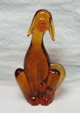 Vintage Mcm Viking Epic Glass Honey / Amber 8 " Sitting Dog Figurine