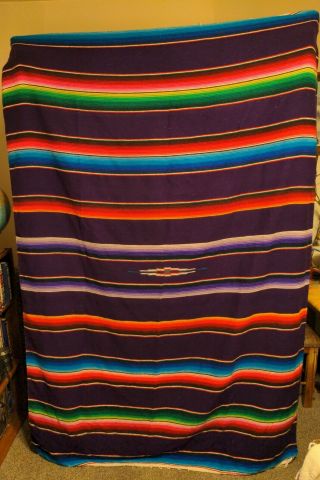 Vintage Mexican Multicolored Wool Blanket With Fringe 55 " X 82”