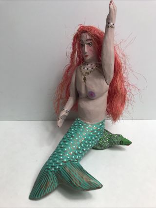 Oaxacan Wood Carving Mermaid Merman? Efrain Fuentes Mexico Folk Art Figure