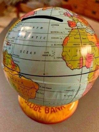 Old Tin Miniature World Globe Coin Bank By J Chein 1934