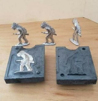 Metal Mold For Making Lead Toy Figurine Indian Warrior Includes 4 Pre Made Toy