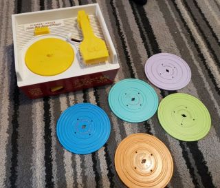 Fisher Price 2010 Vintage Style Record Player Music Box 5 Double Record Complete