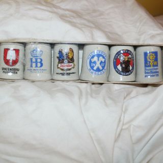 Set 6 Vintage Mini German Beer Stein Munchen Munich Mugs 2” Shot Glasses