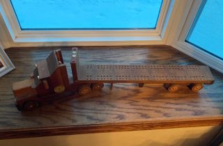 Handmade Wooden Semi Truck & Cribbage Board Trailer Rustic Residence Trucking