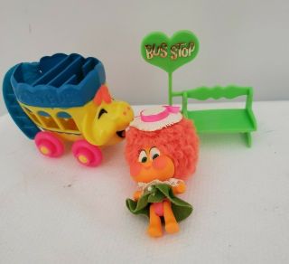 Vintage 1969 Mattel Upsy Downsy Pudgy Fudgy Doll,  Vehicle & Bus Stop Sign
