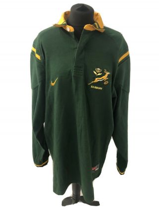 Vintage South Africa Rugby Union Long Sleeve Shirt Size Xl Nike Green